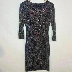 Anne Klein Women’s Black and Gold Sequined Dot Midi-Length Dress Size 2
